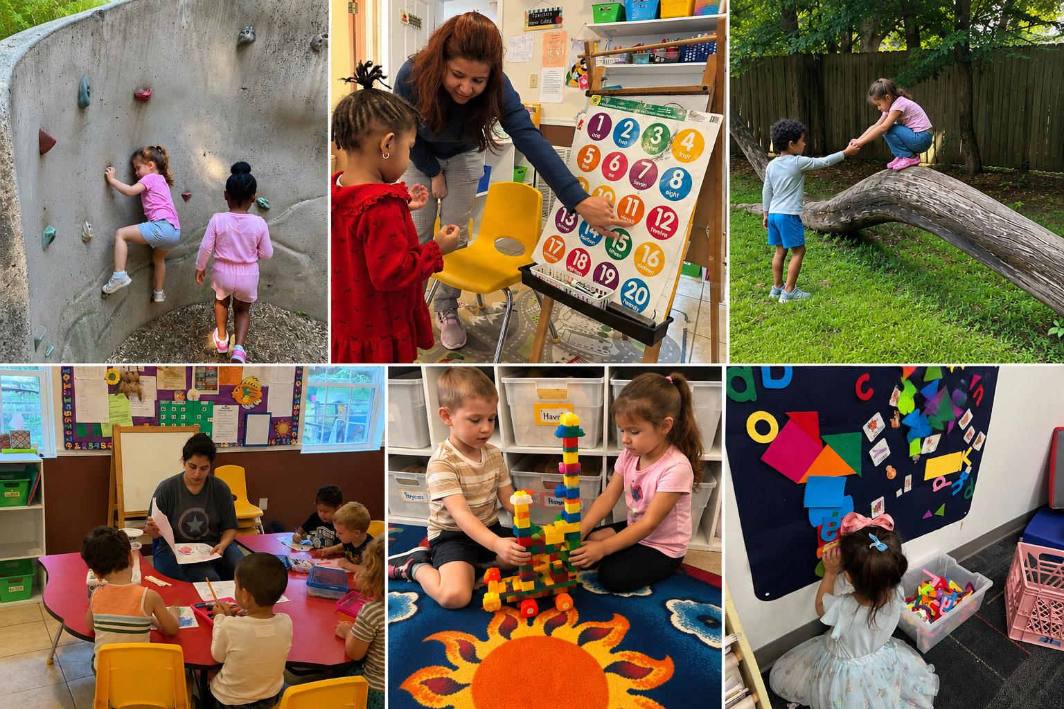 A collage of children learning, playing, and exploring at Black Rock Learning Center